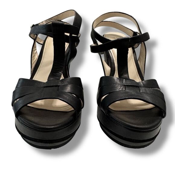Coach Catalina Wedge Heels Women’s Size 7.5B Black Leather Buckle Strap - Picture 4 of 11